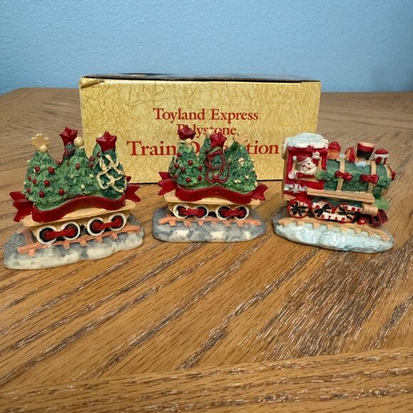 3 Piece Hand Painted Train Set Christmas Holiday Decor - Picture 1 of 11